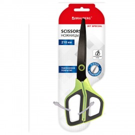 Ножницы BRAUBERG "JET Special", салатовые, 210 мм, 3-х сторонняя заточка, тефлоновое покрытие, 238852