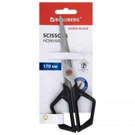 Ножницы BRAUBERG "Super black" 170 мм, черные, 3-х сторонняя заточка, ручки из ABS пластика, 238854