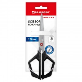 Ножницы BRAUBERG "Super black" 170 мм, черные, 3-х сторонняя заточка, ручки из ABS пластика, 238854