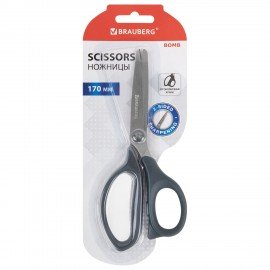 Ножницы BRAUBERG "BOMB", 170 мм, графитовый цвет, 2-х сторонняя заточка, эргономичные, 238857