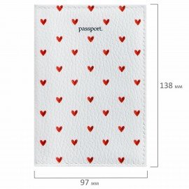 Обложка для паспорта натуральная кожа флоттер, принт "Сердечки", цвет белый, BRAUBERG, 238866