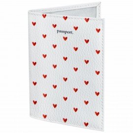 Обложка для паспорта натуральная кожа флоттер, принт "Сердечки", цвет белый, BRAUBERG, 238866