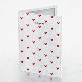 Обложка для паспорта натуральная кожа флоттер, принт "Сердечки", цвет белый, BRAUBERG, 238866