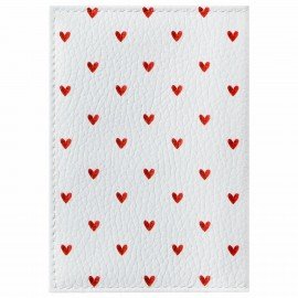 Обложка для паспорта натуральная кожа флоттер, принт "Сердечки", цвет белый, BRAUBERG, 238866