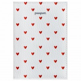 Обложка для паспорта натуральная кожа флоттер, принт "Сердечки", цвет белый, BRAUBERG, 238866