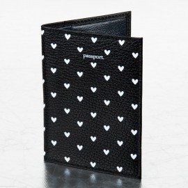 Обложка для паспорта натуральная кожа флоттер, принт "Сердечки", цвет черный, BRAUBERG, 238867