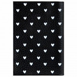 Обложка для паспорта натуральная кожа флоттер, принт "Сердечки", цвет черный, BRAUBERG, 238867