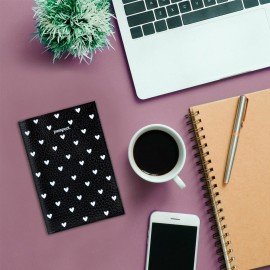 Обложка для паспорта натуральная кожа флоттер, принт "Сердечки", цвет черный, BRAUBERG, 238867