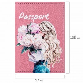 Обложка для паспорта натуральная кожа флоттер, принт "Девушка", цвет пудрово-розовый, BRAUBERG, 238868