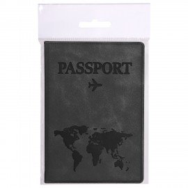 Обложка для паспорта "Passport Map", мягкая экокожа, графитовая, STAFF, 238875