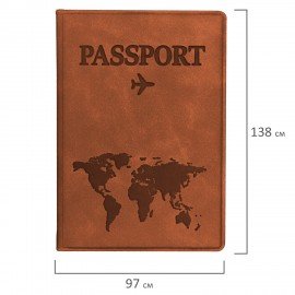 Обложка для паспорта "Passport Map", мягкая экокожа, коричневая, STAFF, 238876