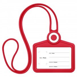 Бейдж горизонтальный для пропуска и ID-карт СИЛИКОНОВЫЙ 54х85мм шнурок 42см красный BRAUBERG, 238907