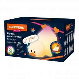 Ночник силиконовый LED "Утка" 101x150x85мм, белый свет/RGB, таймер, изменение уровней яркости, USB, аккумулятор 1200 мАч, DASWERK, 238936