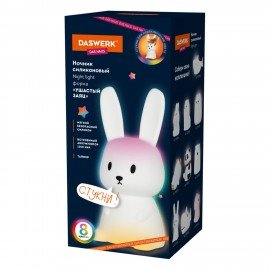 Ночник силиконовый LED "Ушастый Заяц" 94x92x202мм, белый свет/RGB, таймер, USB, аккумулятор 1200 мАч, DASWERK, 238939