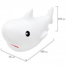 Ночник силиконовый LED "Акула" 190x91x103 мм, белый свет/RGB, таймер, USB, аккумулятор 1200 мАч, DASWERK, 238940