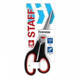 Ножницы 180 мм, бюджет, резиновые вставки, черно-красные, STAFF ECO, 238944
