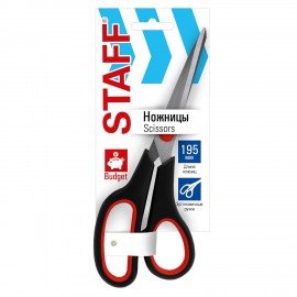 Ножницы 195 мм, бюджет, резиновые вставки, черно-красные, STAFF ECO, 238945