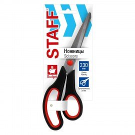 Ножницы 230 мм, бюджет, резиновые вставки, черно-красные, STAFF ECO, 238946