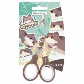 Ножницы 130 мм коричневые, с цветной печатью "Милые котики", BRAUBERG CUTE CATS, 2389957, 238957