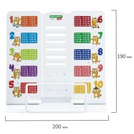 Подставка для книг и учебников большая BRAUBERG KIDS "Кот-Энтузиаст" с таблицей умножения, регулируемый угол наклона, металлическая, 238959