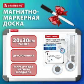 Доска магнитно-маркерная двусторонняя 20x30 см, с маркером и 2 магнитами, BRAUBERG, 238988