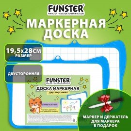 Доска маркерная двусторонняя 19,5x28 см, с маркером, в клетку/белая, фигурная рамка, FUNSTER, 238992