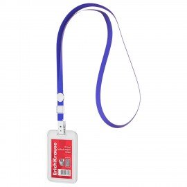 Бейдж вертикальный ERICH KRAUSE (54х85мм), корпус прозрачный, цвет ленты синий, 63728