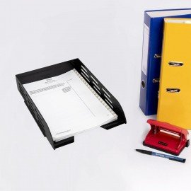 Лоток горизонтальный для бумаг BRAUBERG ECO, 330х245х65 мм, сетчатый, черный, 239011