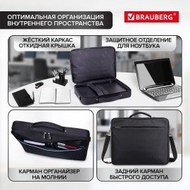 Сумка портфель BRAUBERG SYDNEY с отделением для ноутбука 17,3", откидная крышка, черная, 34х44х6 см, 240449