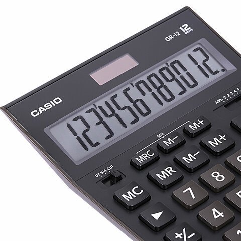 Калькулятор настольный CASIO GR-12-W (209х155 мм), 12 разрядов, двойное питание, черный, европодвес, GR-12-W-EP