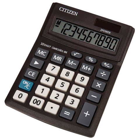 Калькулятор настольный CITIZEN BUSINESS LINE CMB1001BK, МАЛЫЙ (136x100 мм), 10 разрядов, двойное питание
