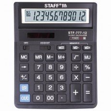 Калькулятор настольный STAFF STF-777, 12 разрядов, двойное питание, 210x165 мм, ЧЕРНЫЙ, 250458