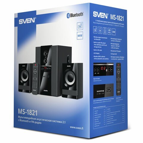 Колонки компьютерные SVEN MS-1821, 2.1, 44 Вт, Bluetooth, FM, USB, SD, черные, SV-020, SV-020774