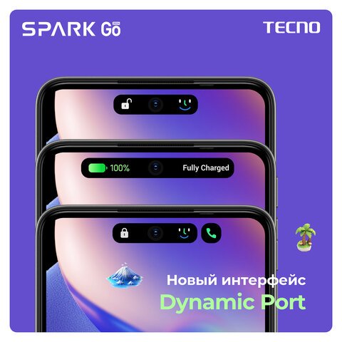 Смартфон TECNO SPARK GO, 2 SIM, 6,56", 4G, 13/8 Мп, 3/64 ГБ, черный, TCN-BG6.64.GRBK, TCN-BF7N.64.ENB