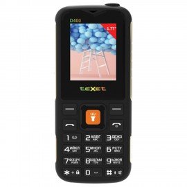 Телефон мобильный TEXET TM-D400, 2 SIM, 1,77", 32 Мб, microSD, FM, MP3, IP54, фонарик, черный, 127371