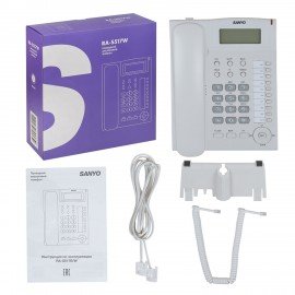 Телефон SANYO RA-S517W, спикерфон, память 30 номеров, тональный/импульсный режим, белый