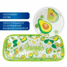 Пенал-косметичка BRAUBERG LUCENT на молнии, прозрачный, "Avocado", 21х5х9 см, 270054