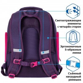 Рюкзак BRAUBERG CLASSIC, легкий каркас, премиум материал, "Graceful cat", фиолетовый, 37х32х21 см, 270087