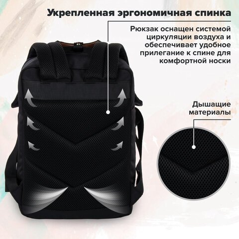 Рюкзак BRAUBERG FRIENDLY универсальный с длинными ручками, черный, 37х26х13 см, 270089