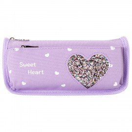 Пенал мягкий ЮНЛАНДИЯ, 2 отделения, полиэстер, "Heart", фиолетовый, 21х6х9 см, 270259