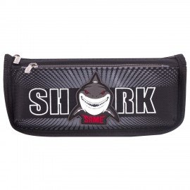 Пенал мягкий ЮНЛАНДИЯ, 2 отделения, полиэстер, "Shark", черный, 21х6х9 см, 270271