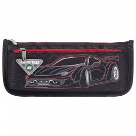 Пенал мягкий ЮНЛАНДИЯ, 2 отделения, полиэстер, "Speed car", черный, 21х6х9 см, 270273