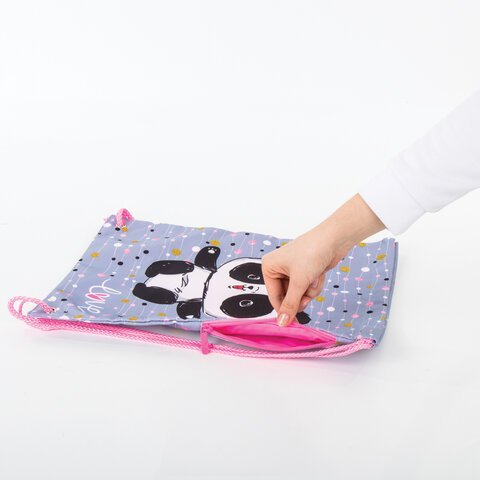 Мешок для обуви BRAUBERG PREMIUM, карман, подкладка, 43х33 см, Funny panda, 270281