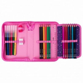 Пенал с наполнением BRAUBERG, 1 отделение, 1 откидная планка, полиэстер, 24 предмета, 21х14 см, "Sweet dream", 270316