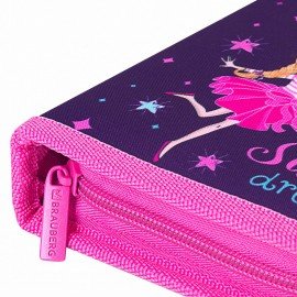 Пенал с наполнением BRAUBERG, 1 отделение, 1 откидная планка, полиэстер, 24 предмета, 21х14 см, "Sweet dream", 270316