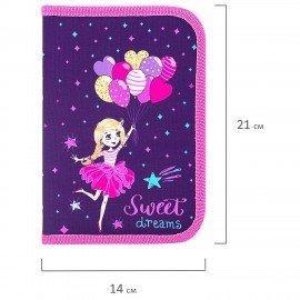 Пенал с наполнением BRAUBERG, 1 отделение, 1 откидная планка, полиэстер, 24 предмета, 21х14 см, "Sweet dream", 270316