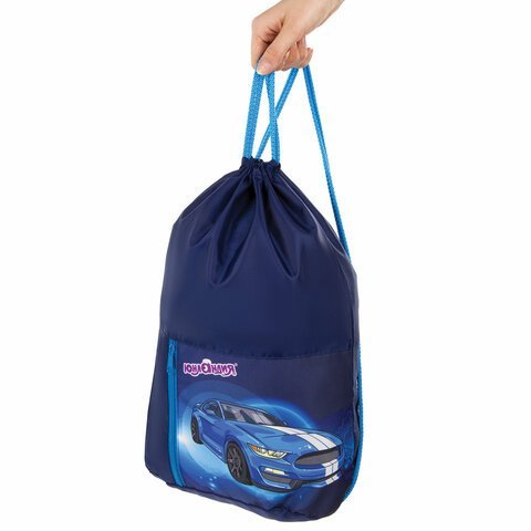 Мешок для обуви ЮНЛАНДИЯ, карман на молнии, 33х42 см, "Blue Car", 270407
