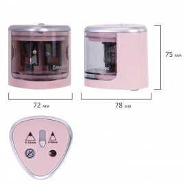 Точилка электрическая BRAUBERG DUAL (для 2 диаметров карандашей!), 4 батарейки АА, розовая, 270579