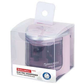 Точилка электрическая BRAUBERG DUAL (для 2 диаметров карандашей!), 4 батарейки АА, розовая, 270579