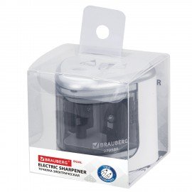 Точилка электрическая BRAUBERG DUAL (для 2 диаметров карандашей!), 4 батарейки АА, белая, 270580